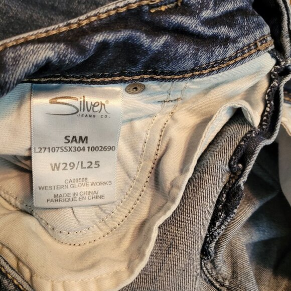 Silver Jeans Sz 29 Sam Boyfriend Low Rise Tummy Control Ripped Medium Dark Wash - Picture 6 of 13